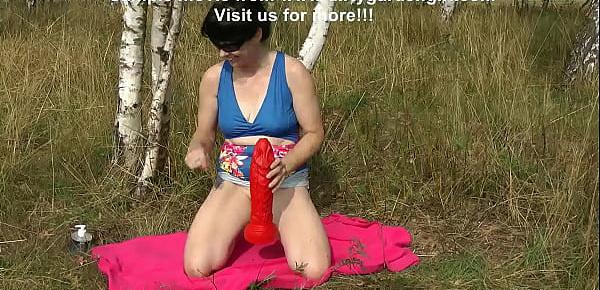  Dirtygardengirl fuck her dirty ass with Dragon dildo from  mr. Hankey Toys outdoor